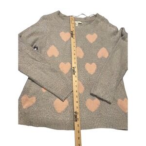 Lauren Conrad Gray Pink Heart Fuzzy Chenille Crew Neck Sweater Women's Large